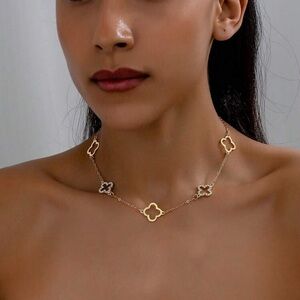Gold Rhinestone Clover Charm Necklace
